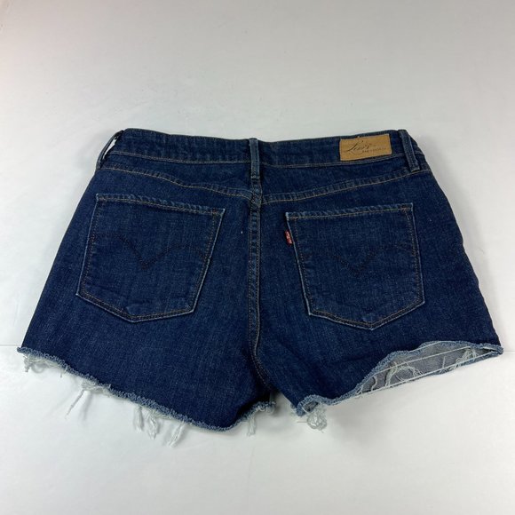 Levi's Jean Shorts Women's 29 Demi Curve Dark Blue Cut Offs Stretch Denim Jorts - Picture 6 of 14